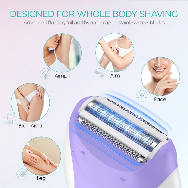VOGOE Epilator for Women-Cordless Epilators Hair Removal for Women, 4-in-1 Electric Razor Hair Remover, 2 Speeds & 21 Tweezers for Face Legs Arms Armpit Bikini, Purple HR310 - Image 4